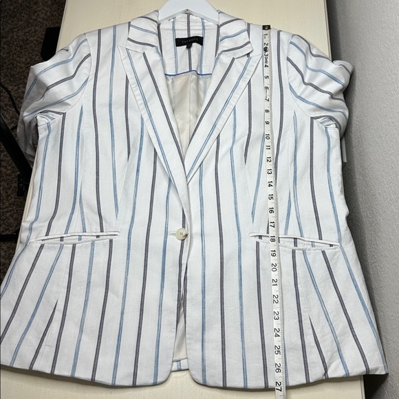 Talbots Women's Cinched Cuff Blazer White Black Stripe Cotton Size 16 - Picture 15 of 16
